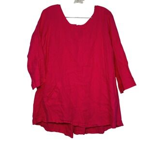 FLAX pink tunic women's medium lagenlook organic linen sustainable summer comfy